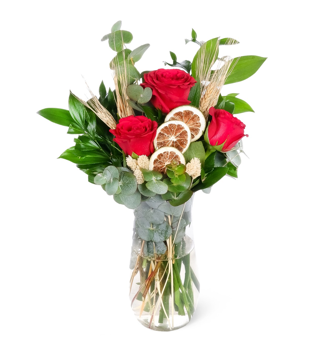 Cam Vazoda 3’lü Kırmızı Gül